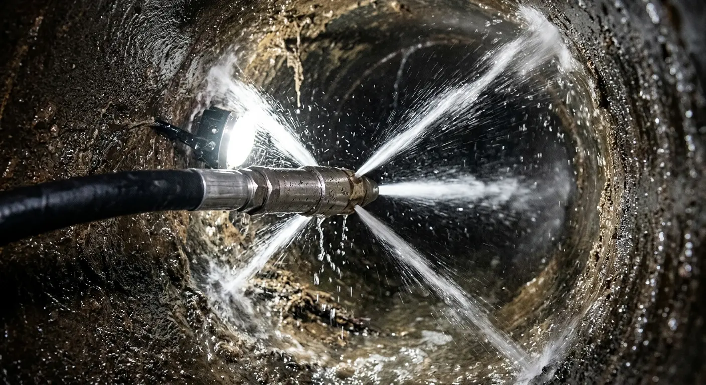 High-pressure hydro jetting nozzle cleaning sewer pipe for Storm Drain Cleaning in Sulphur Springs